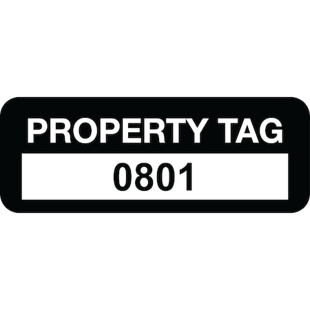 Lustre-Cal Property ID Label PROPERTY TAG Polyester Black 2in x 0.75in Serialized 0801-0900, 100PK 253744Pe1K0801